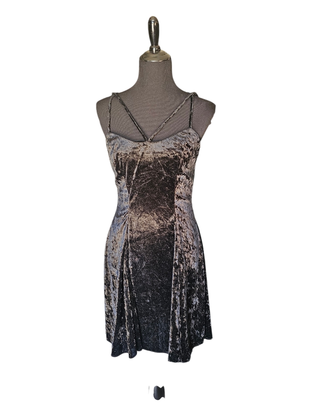 Vintage 90s Black Crushed Velvet Mini Dress Trad Goth Whimsigoth Mall Goth 7/8 U